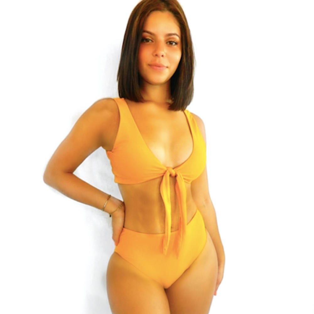 Yellow Two Piece High Waisted Swimsuit